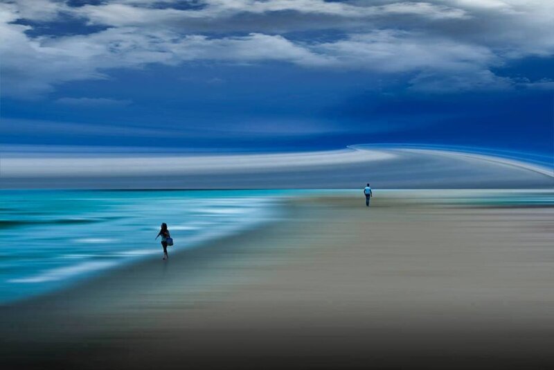 Two People on Beach — Blue, Dramatic, Digital Art