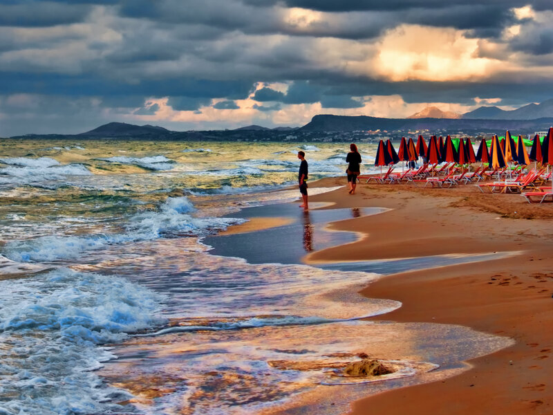 Two People on Beach — Blue, Dramatic, Sunset