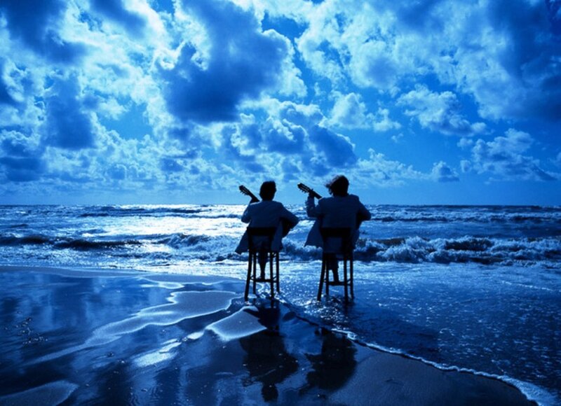 Two People on Beach — Blue, Dramatic