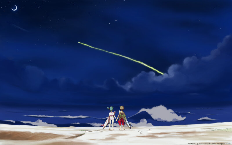 Two People on Beach — Blue, Serene, Night