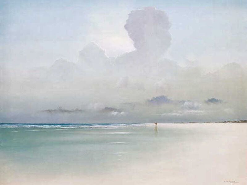 Two People on Beach — Blue, Serene