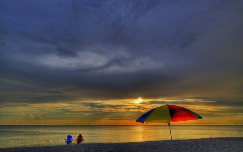 Two People on Beach — Blue