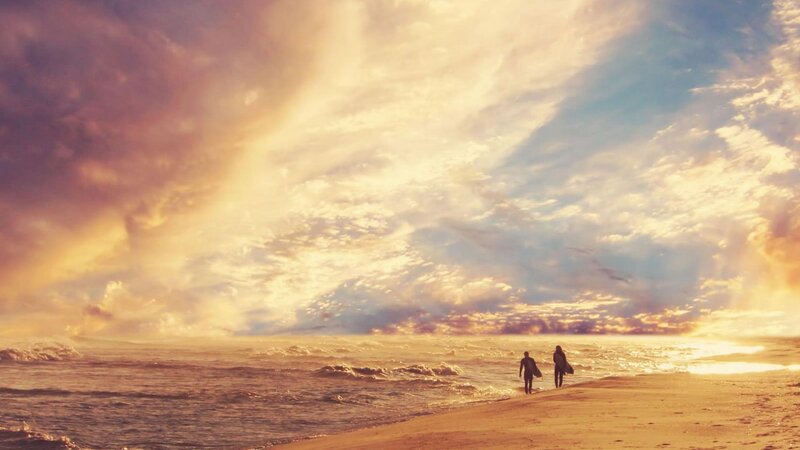 Two People on Beach — Gold, Dramatic, Sunset