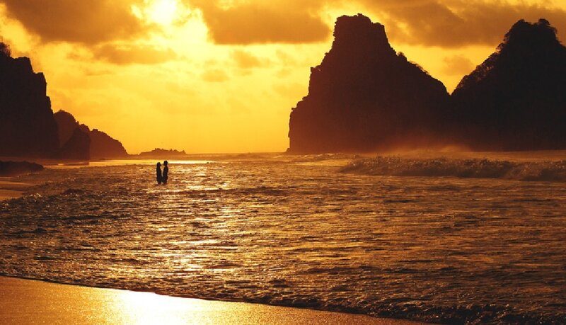 Two People on Beach — Gold, Dramatic
