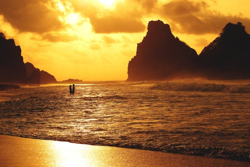 Two People on Beach — Gold
