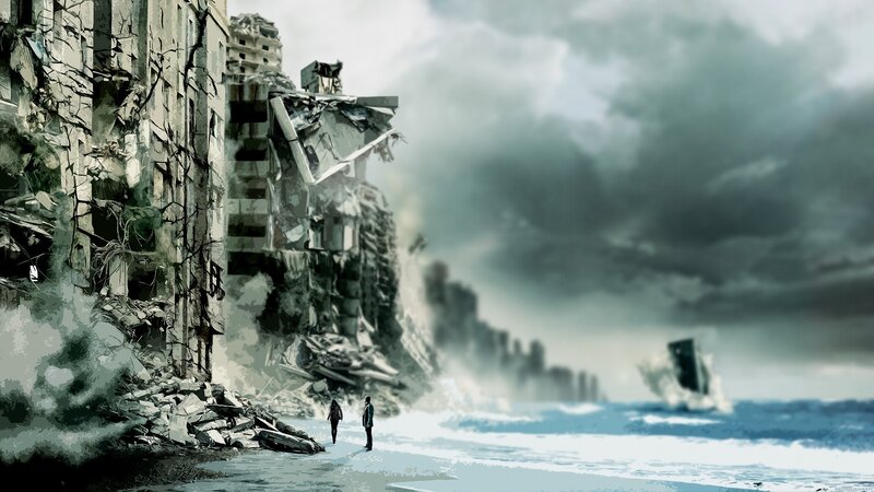 Two People on Beach — Gray, Dramatic, Digital Art