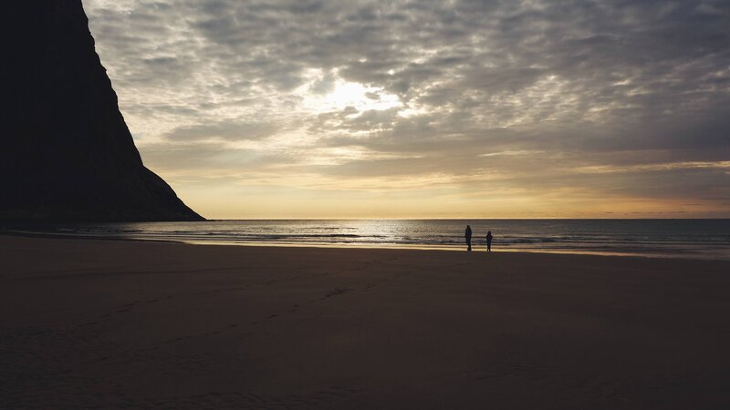 Two People on Beach — Gray, Serene