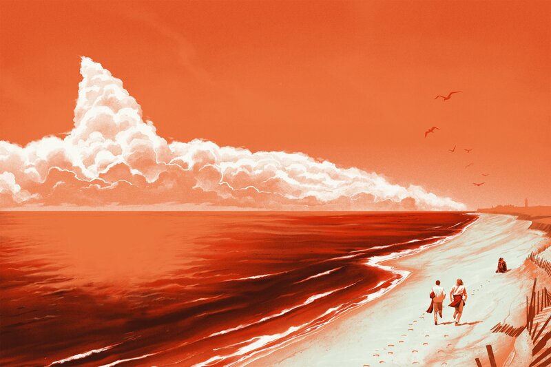 Two People on Beach — Orange, Dramatic, Sunset, Illustration