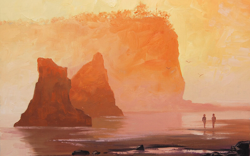 Two People on Beach — Orange