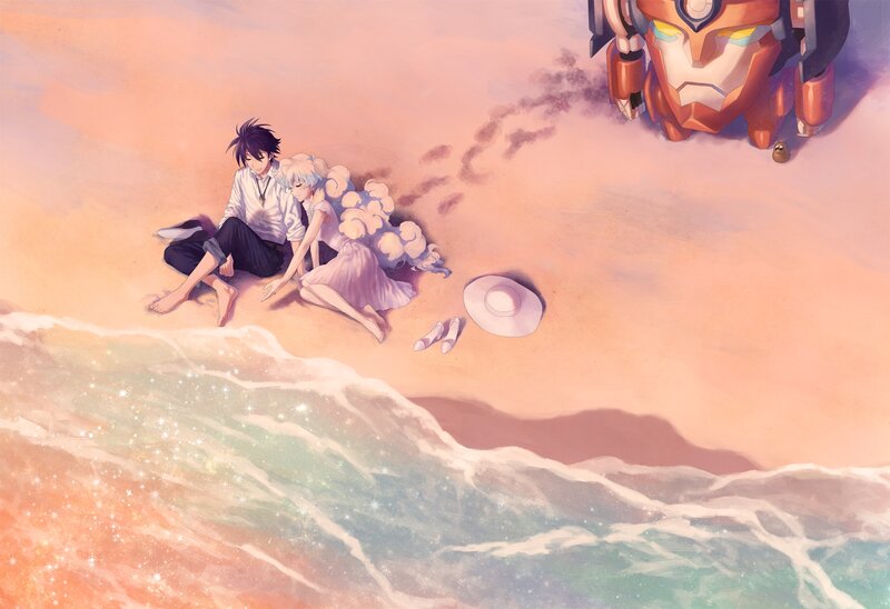 Two People on Beach — Pink, Serene