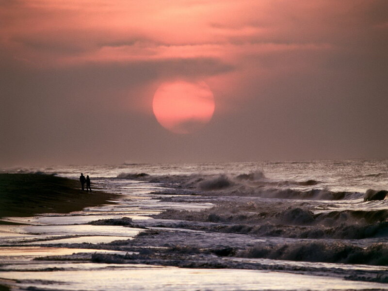 Two People on Beach — Pink