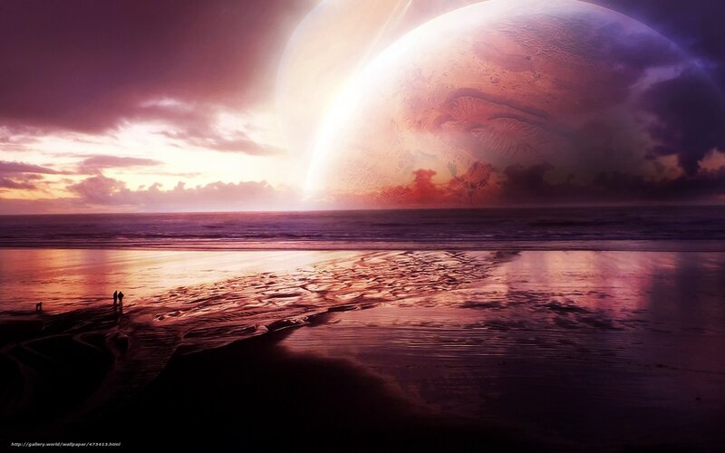 Two People on Beach — Purple, Dramatic, Sunset