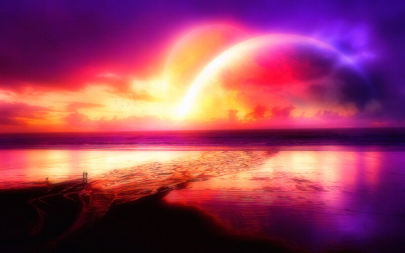 Two People on Beach — Purple, Dramatic
