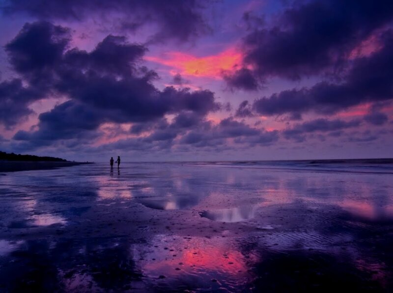 Two People on Beach — Purple