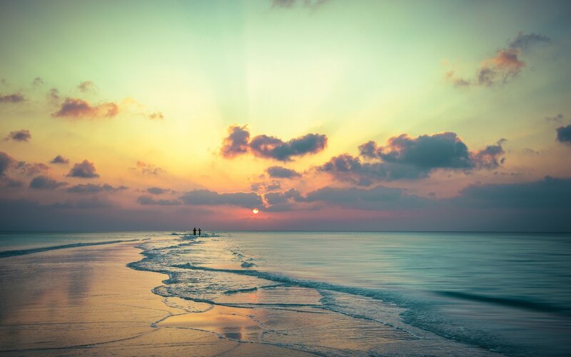 Two People on Beach — Yellow, Serene