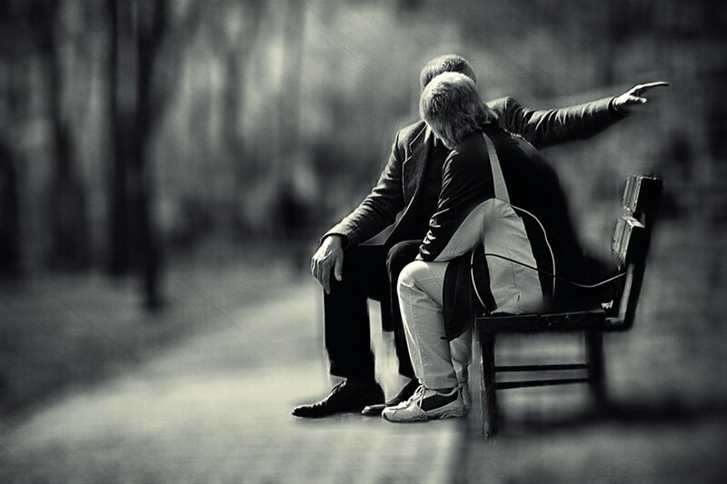 Two People on Bench — Black
