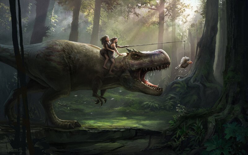Two People on Dinosaur