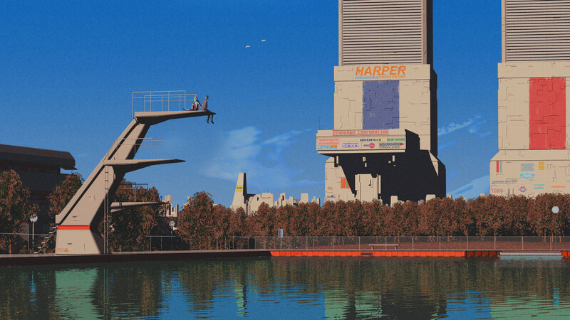 Two People on Diving Board
