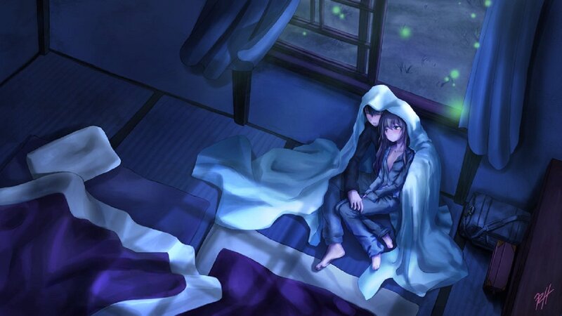 Two People on Floor — Blue, Calm