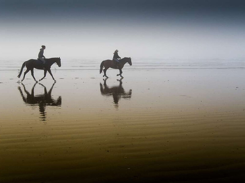 Two People on Horses — Gray