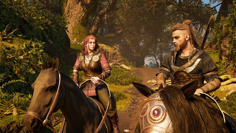 Two People on Horses — Green, Serene, Afternoon, 3d Render