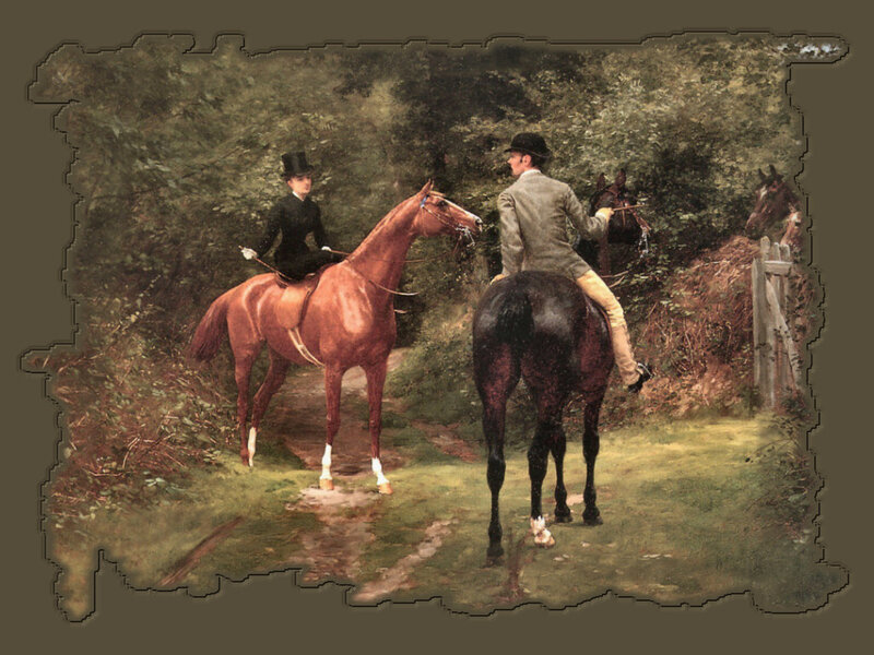 Two People on Horses — Green