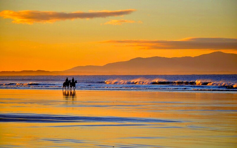 Two People on Horses — Orange, Serene