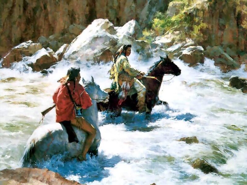Two People on Horses — White