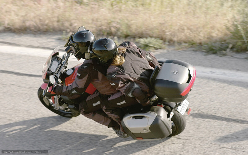 Two People on Motorcycle — Black, Dynamic, Afternoon, Photograph
