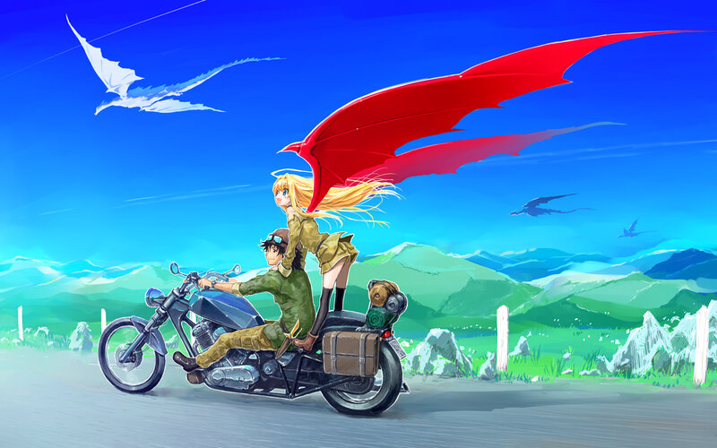 Two People on Motorcycle — Blue, Adventurous