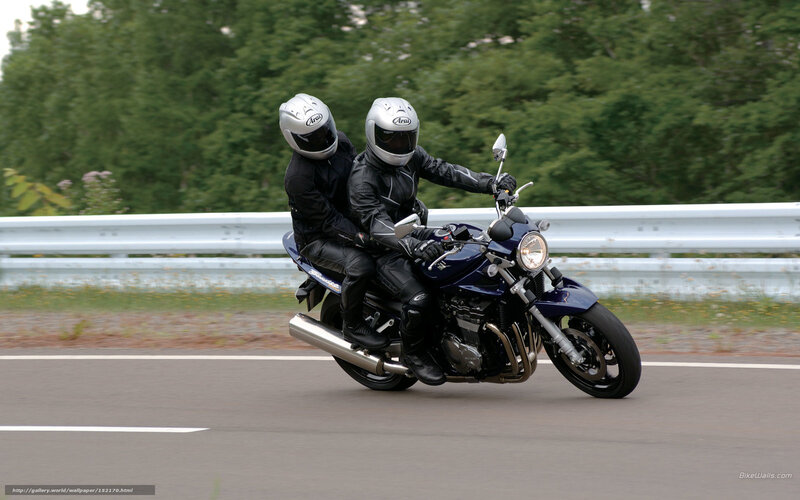 Two People on Motorcycle — Blue, Dynamic, Afternoon