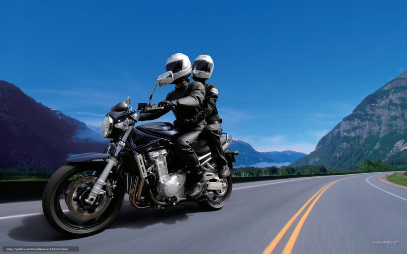 Two People on Motorcycle — Blue, Serene, Afternoon