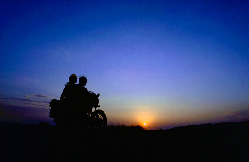 Two People on Motorcycle — Blue
