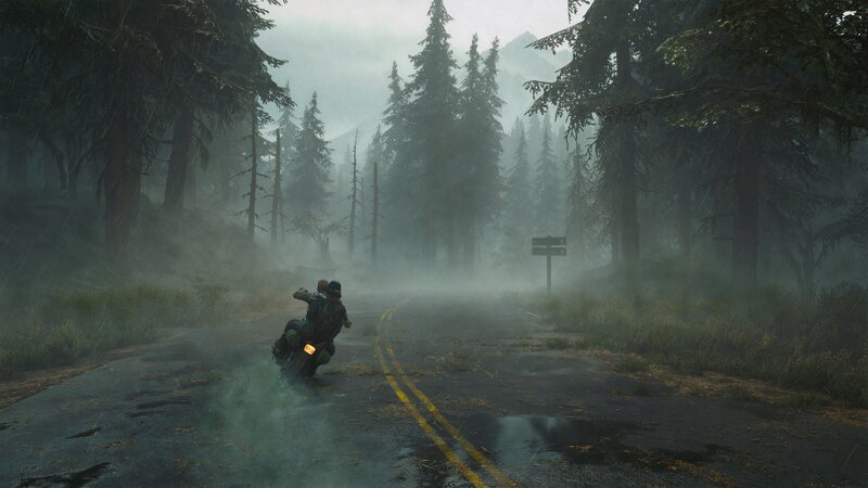 Two People on Motorcycle — Green, Atmospheric