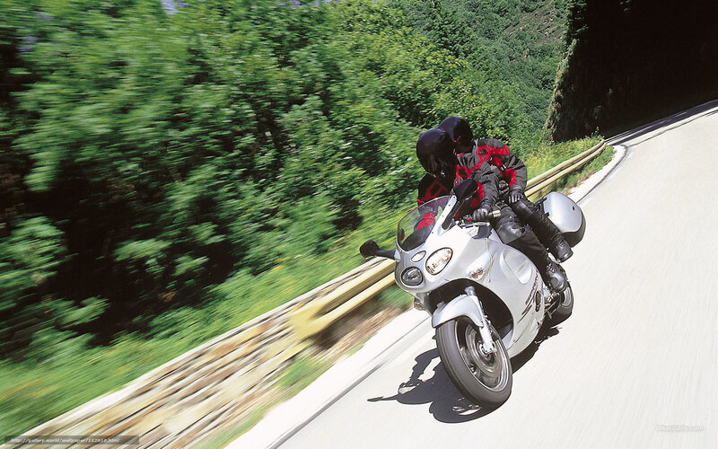 Two People on Motorcycle — Green, Dynamic