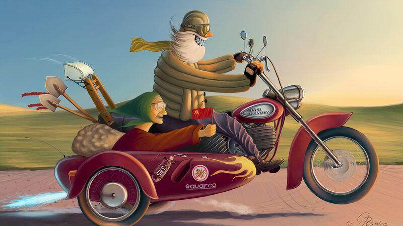 Two People on Motorcycle — Red, Adventurous