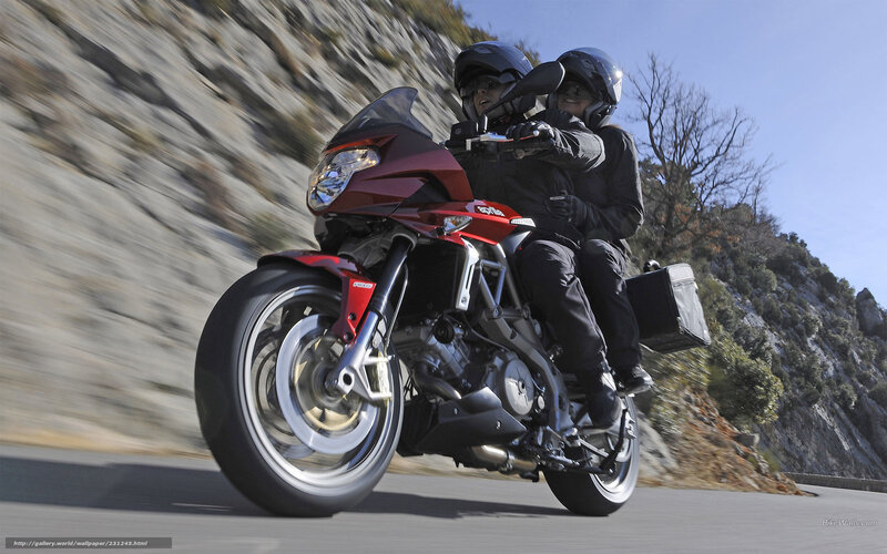 Two People on Motorcycle — Red, Dynamic, Afternoon
