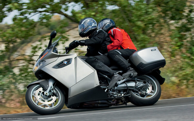 Two People on Motorcycle — Silver, Dynamic, Afternoon, Photograph