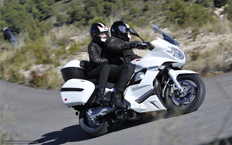 Two People on Motorcycle — White, Active, Afternoon