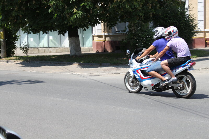 Two People on Motorcycle — White, Calm
