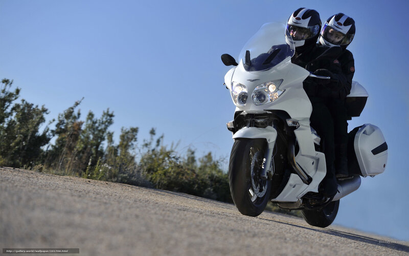 Two People on Motorcycle — White, Dynamic, Afternoon, Photograph