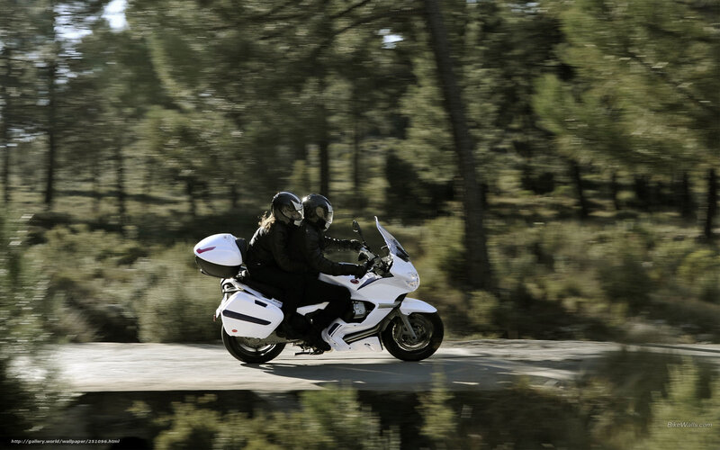 Two People on Motorcycle — White, Dynamic, Afternoon