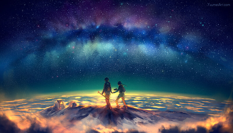 Two People on Mountain — Blue