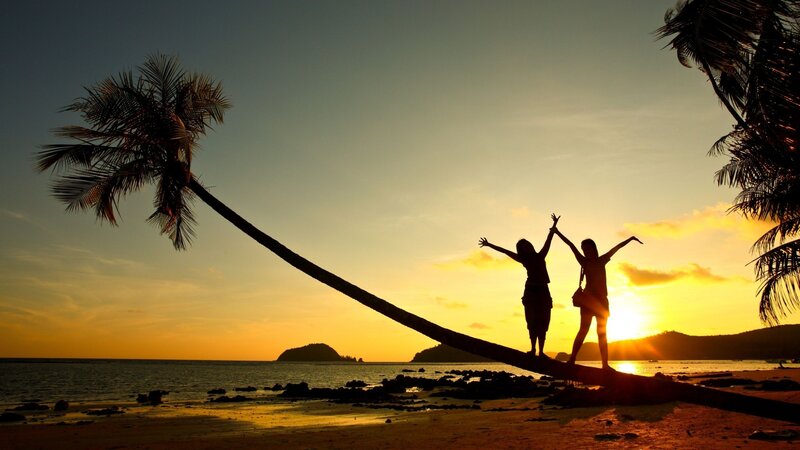 Two People on Palm Tree — Orange