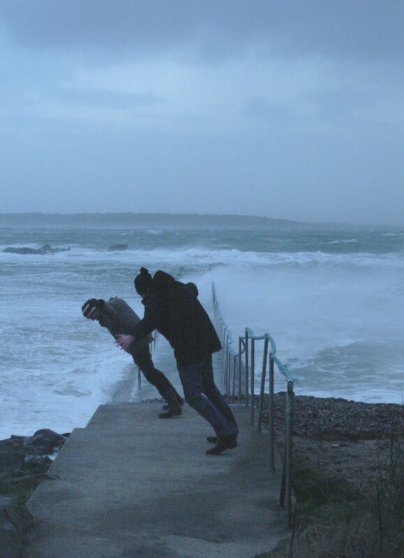 Two People on Pier — Blue
