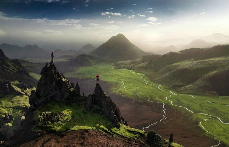 Two People on Rock Peaks