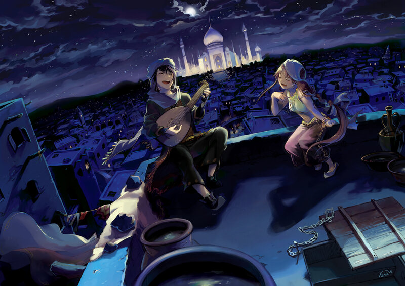 Two People on Rooftop — Blue