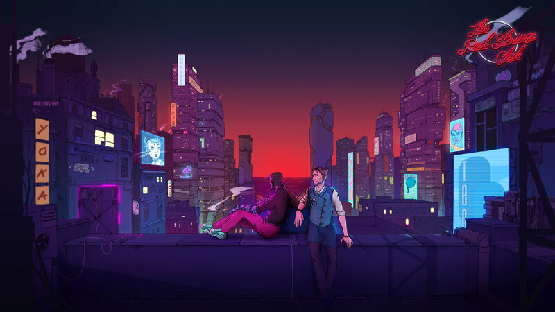 Two People on Rooftop — Purple