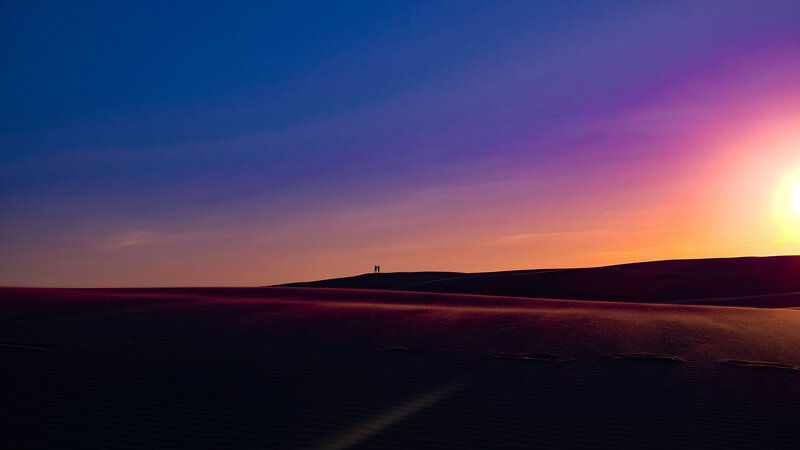 Two People on Sand Dunes — Blue, Serene