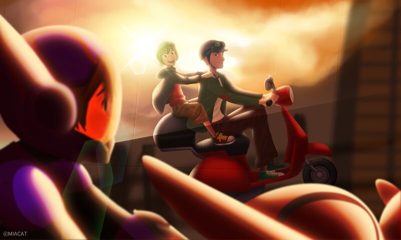 Two People on Scooter — Red